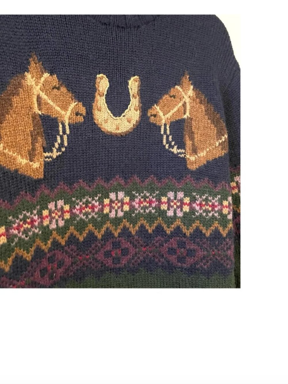 Polo Ralph Lauren Equestrian Horseshoe Fair Isle Wool Alpaca Knit Sweater Sz L - Picture 6 of 7